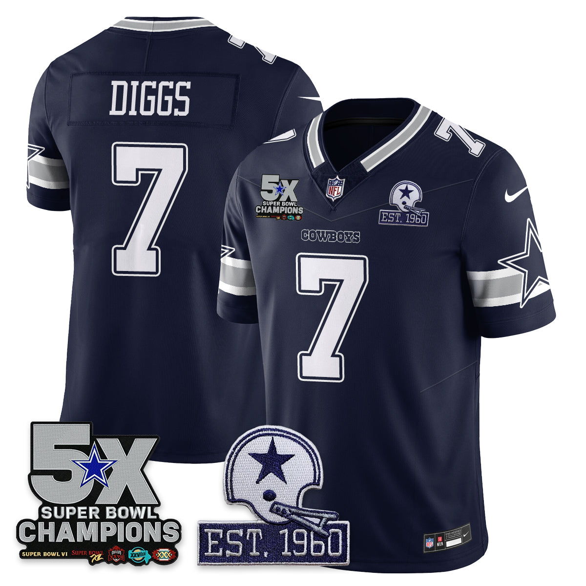 DAL 5-Time Champions Patch Vapor Limited Jersey - Stitched