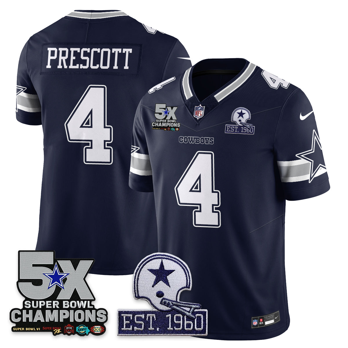 DAL 5-Time Champions Patch Vapor Limited Jersey - Stitched