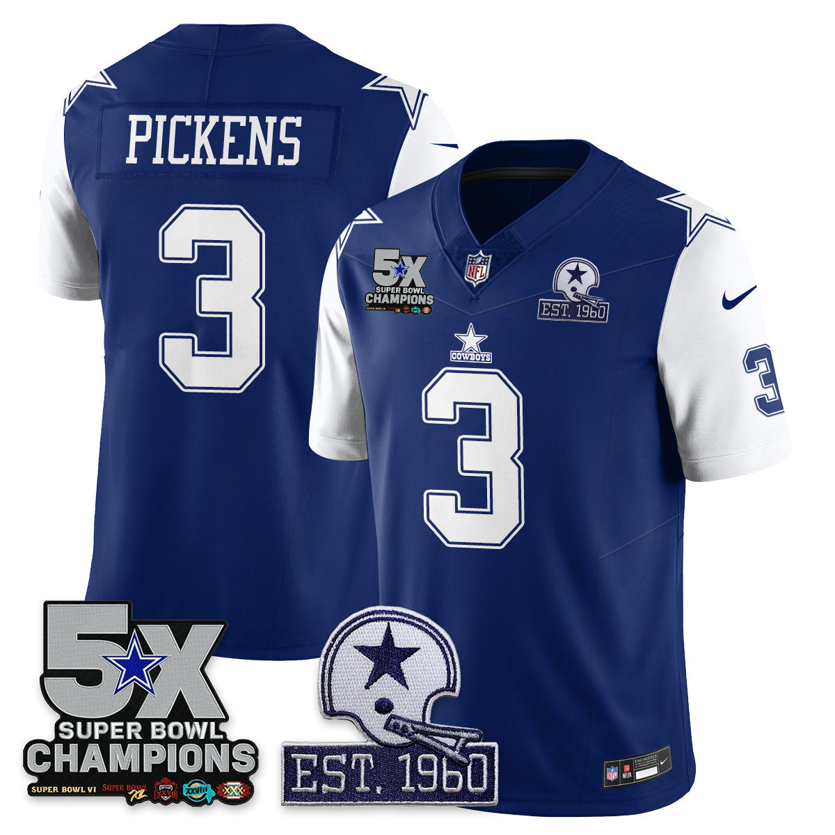 DAL 5-Time Champions Patch Vapor Limited Jersey - Stitched