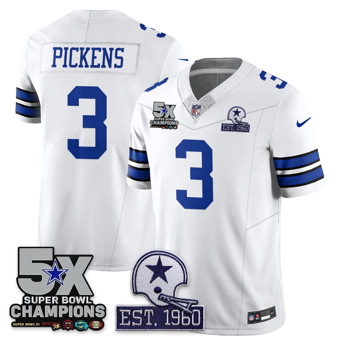 DAL 5-Time Champions Patch Vapor Limited Jersey - Stitched