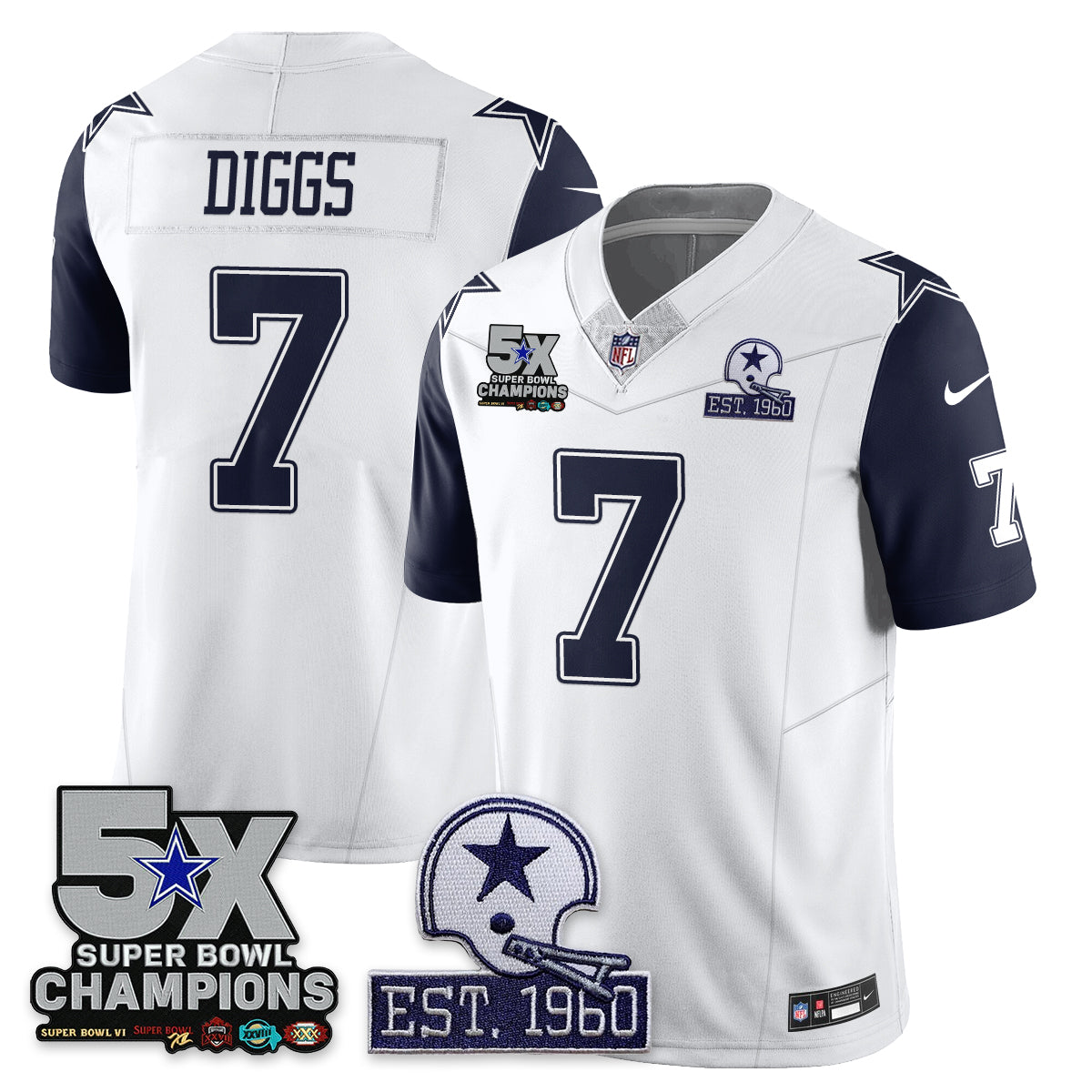 DAL 5-Time Champions Patch Vapor Limited Jersey - Stitched