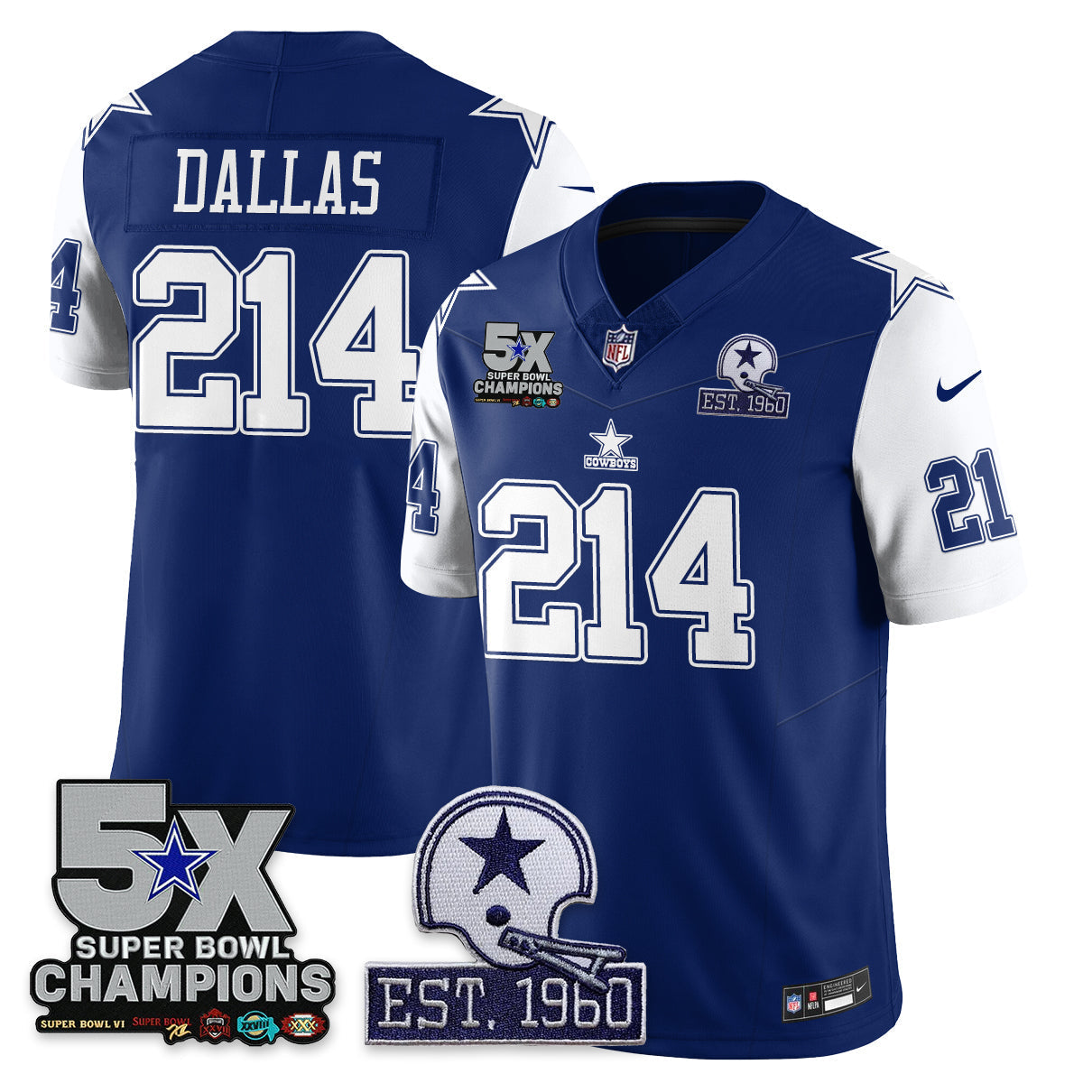 DAL 5-Time Champions Patch Vapor Limited Jersey - Stitched