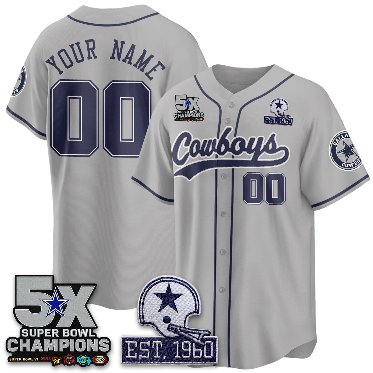Custom DAL 5-Time Champions Patch Limited Baseball Jersey - Stitched