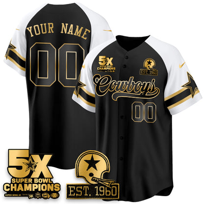DAL 5-Time Champions Patch Vapor Limited Gold Baseball Custom Jersey - Stitched