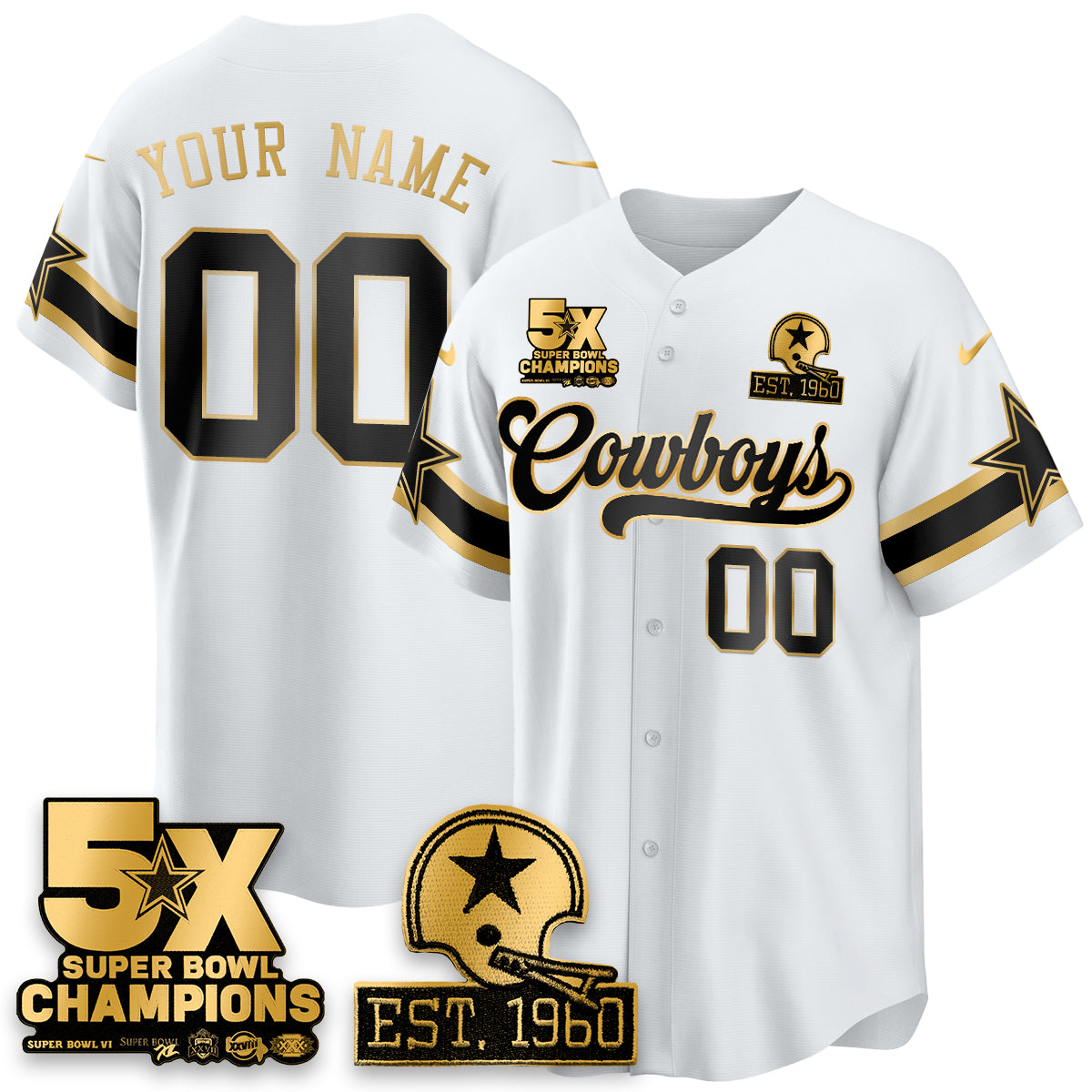 DAL 5-Time Champions Patch Vapor Limited Gold Baseball Custom Jersey - Stitched
