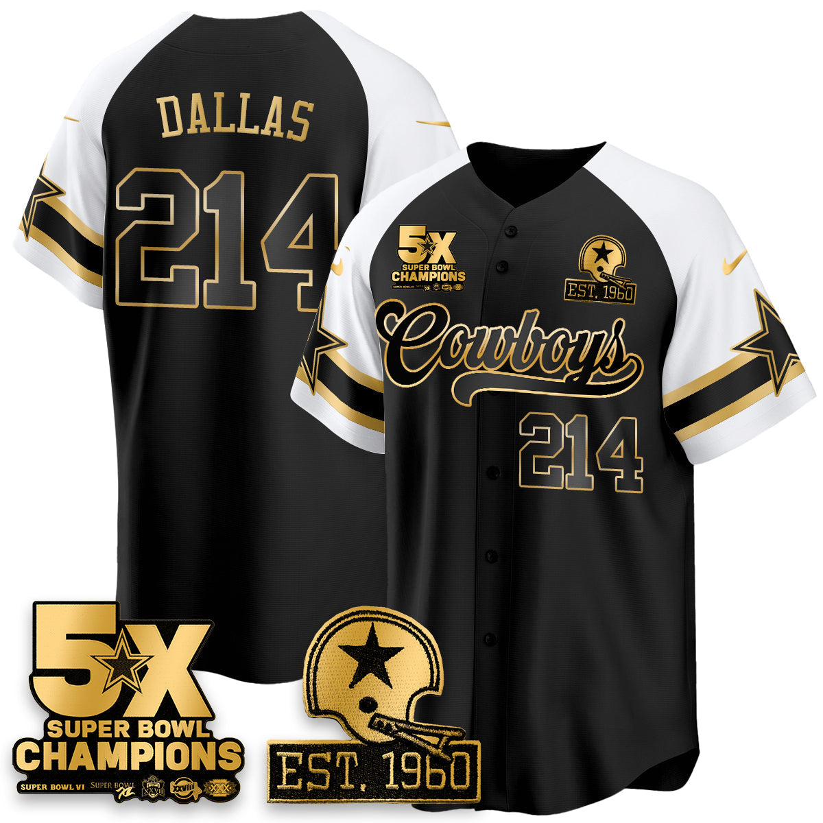 DAL 5-Time Champions Patch Vapor Limited Gold Baseball Jersey - Stitched