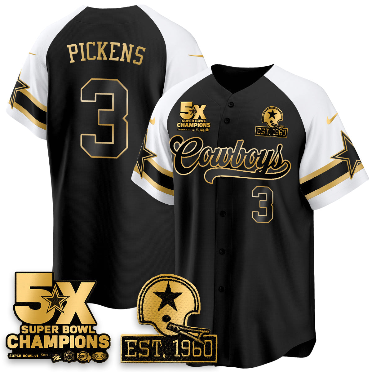 DAL 5-Time Champions Patch Vapor Limited Gold Baseball Jersey - Stitched