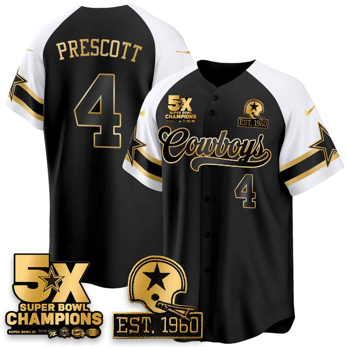 DAL 5-Time Champions Patch Vapor Limited Gold Baseball Jersey - Stitched