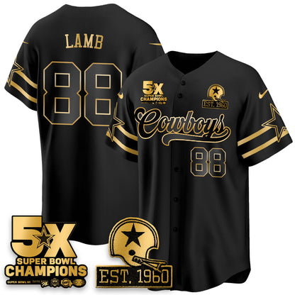 DAL 5-Time Champions Patch Vapor Limited Gold Baseball Jersey - Stitched