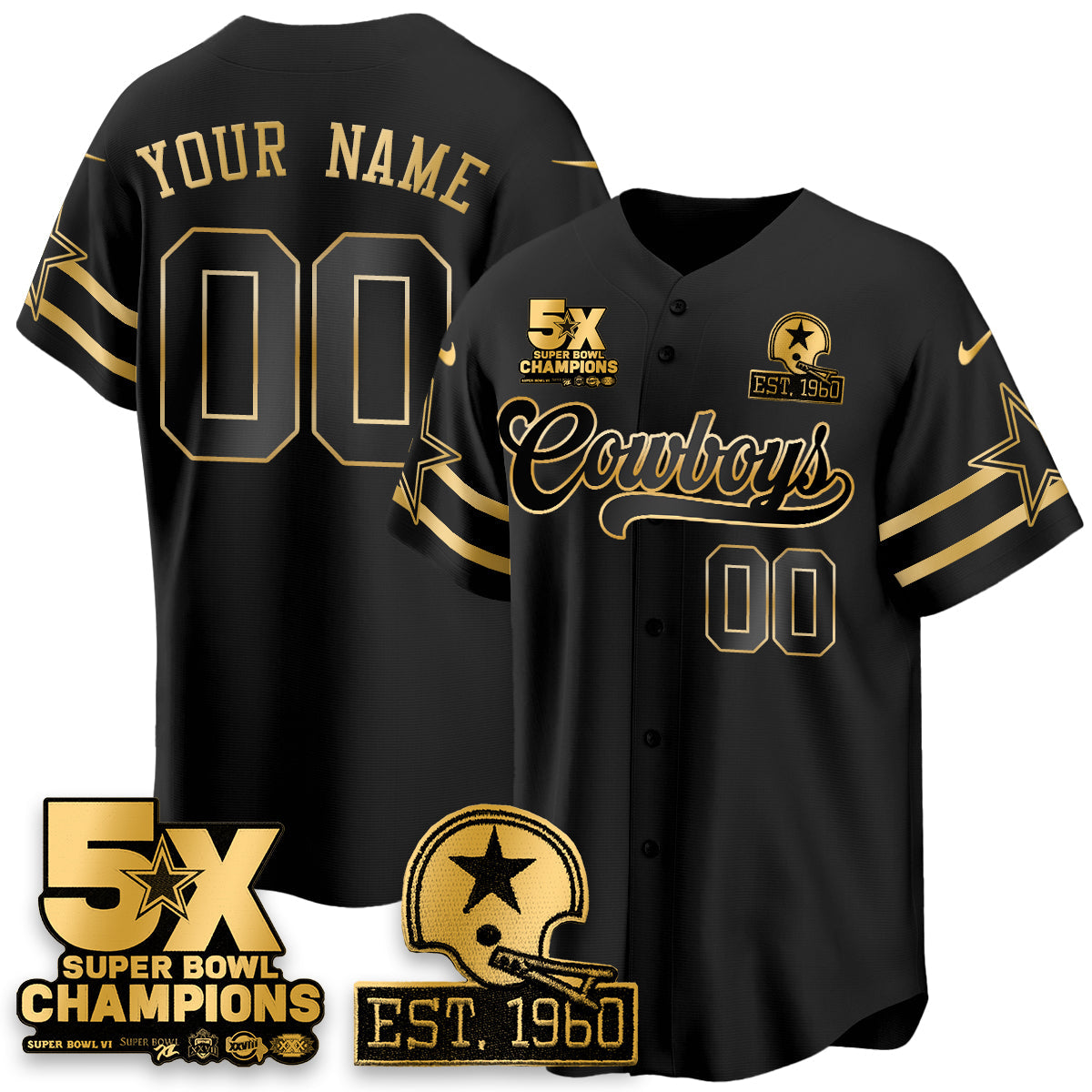 DAL 5-Time Champions Patch Vapor Limited Gold Baseball Jersey - Stitched