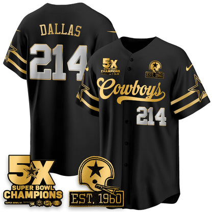 DAL 5-Time Champions Patch Vapor Limited Gold Baseball Jersey - Stitched