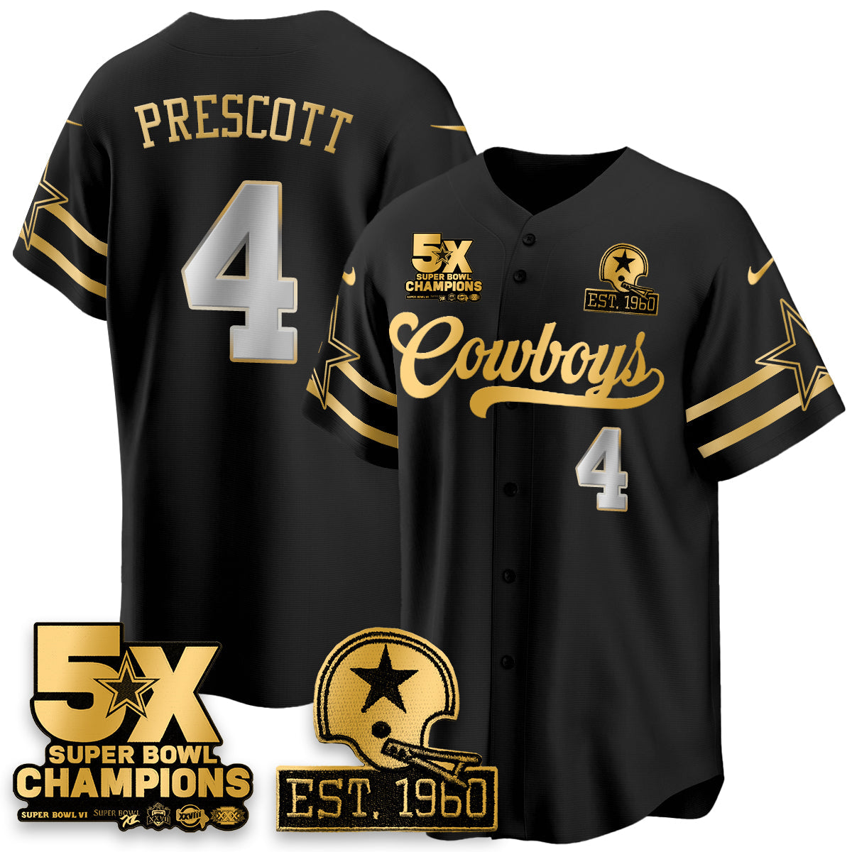 DAL 5-Time Champions Patch Vapor Limited Gold Baseball Jersey - Stitched