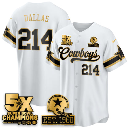 DAL 5-Time Champions Patch Vapor Limited Gold Baseball Jersey - Stitched