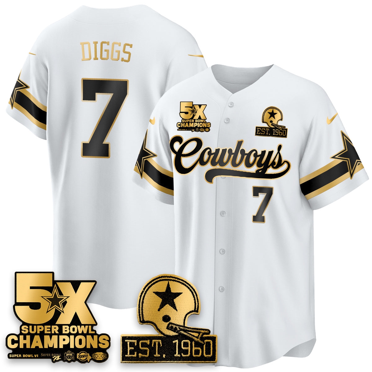 DAL 5-Time Champions Patch Vapor Limited Gold Baseball Jersey - Stitched