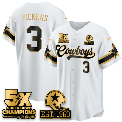 DAL 5-Time Champions Patch Vapor Limited Gold Baseball Jersey - Stitched