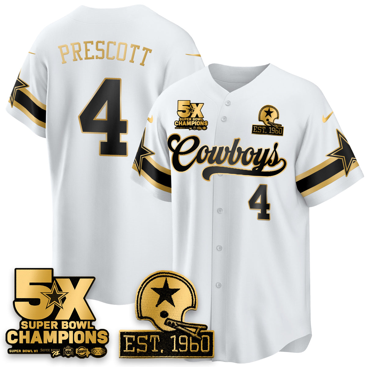 DAL 5-Time Champions Patch Vapor Limited Gold Baseball Jersey - Stitched
