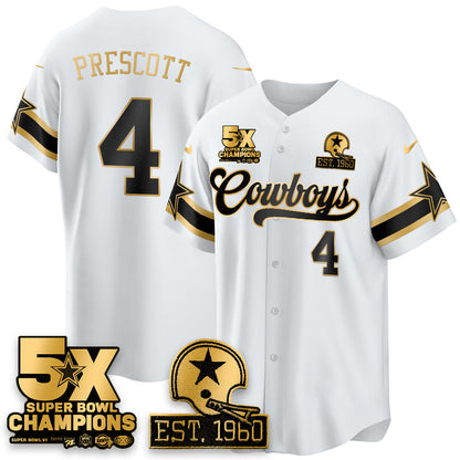 DAL 5-Time Champions Patch Vapor Limited Gold Baseball Jersey - Stitched
