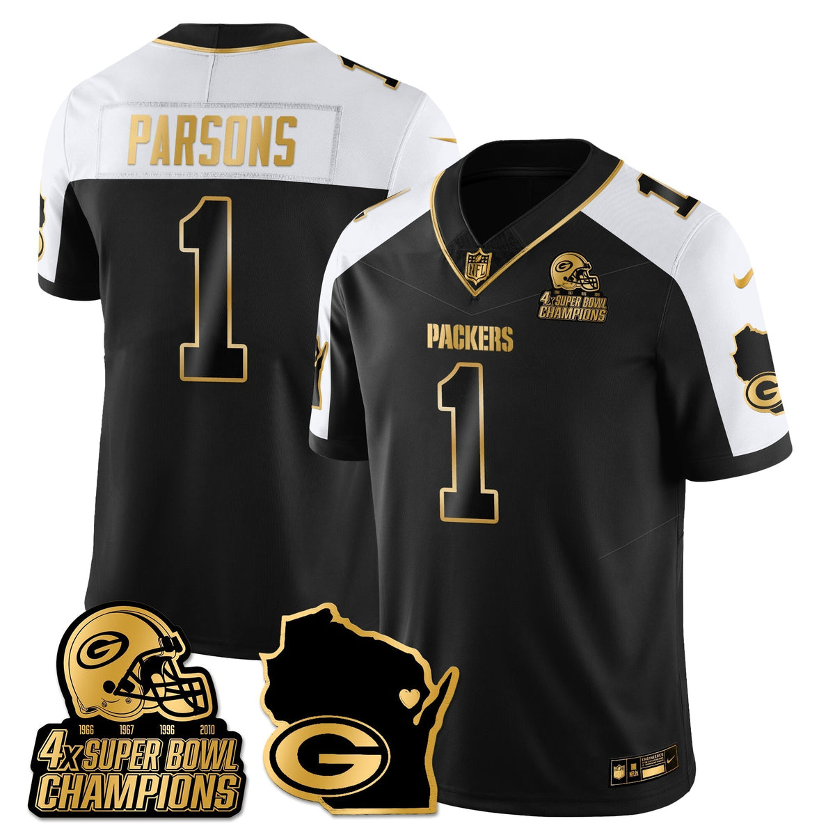 GB 4-Time Champions Patch Vapor Limited Gold Jersey - Stitched