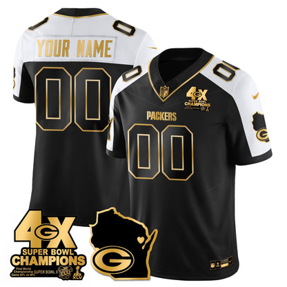 GB 4-Time Champions Patch Vapor Limited Gold Custom Jersey - Stitched