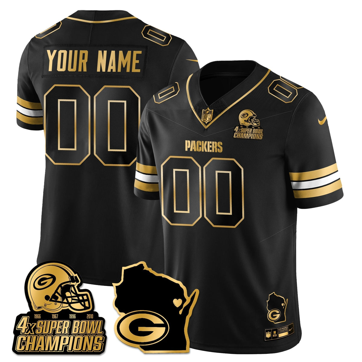 GB 4-Time Champions Patch Vapor Limited Gold Jersey - Stitched