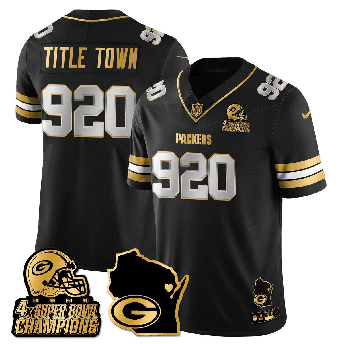 GB 4-Time Champions Patch Vapor Limited Gold Jersey - Stitched