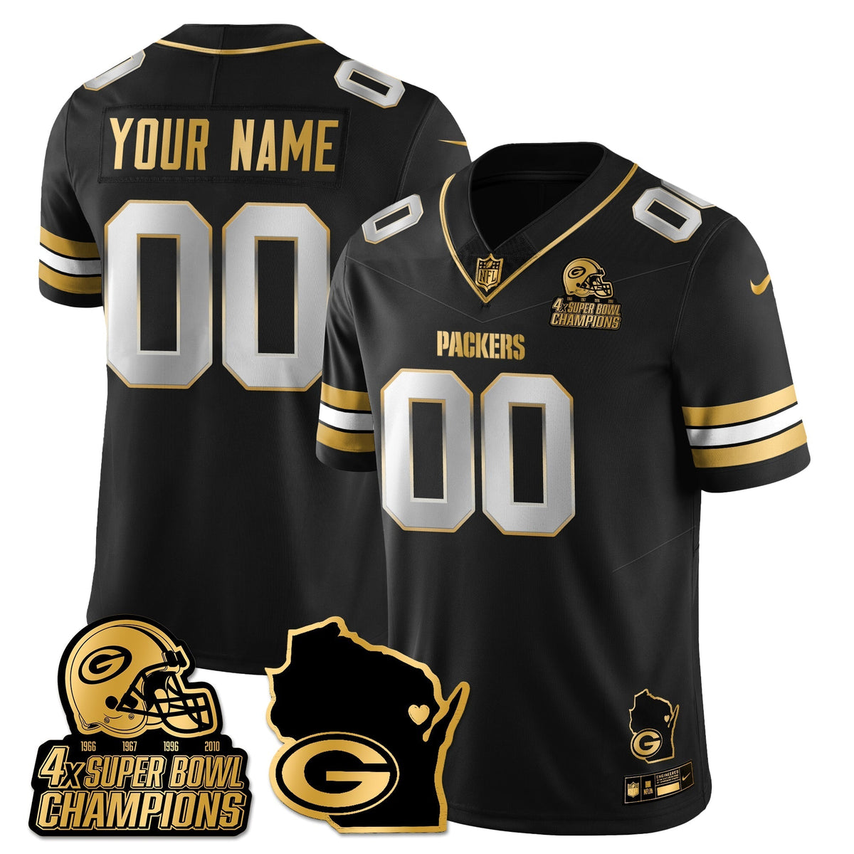 GB 4-Time Champions Patch Vapor Limited Gold Jersey - Stitched