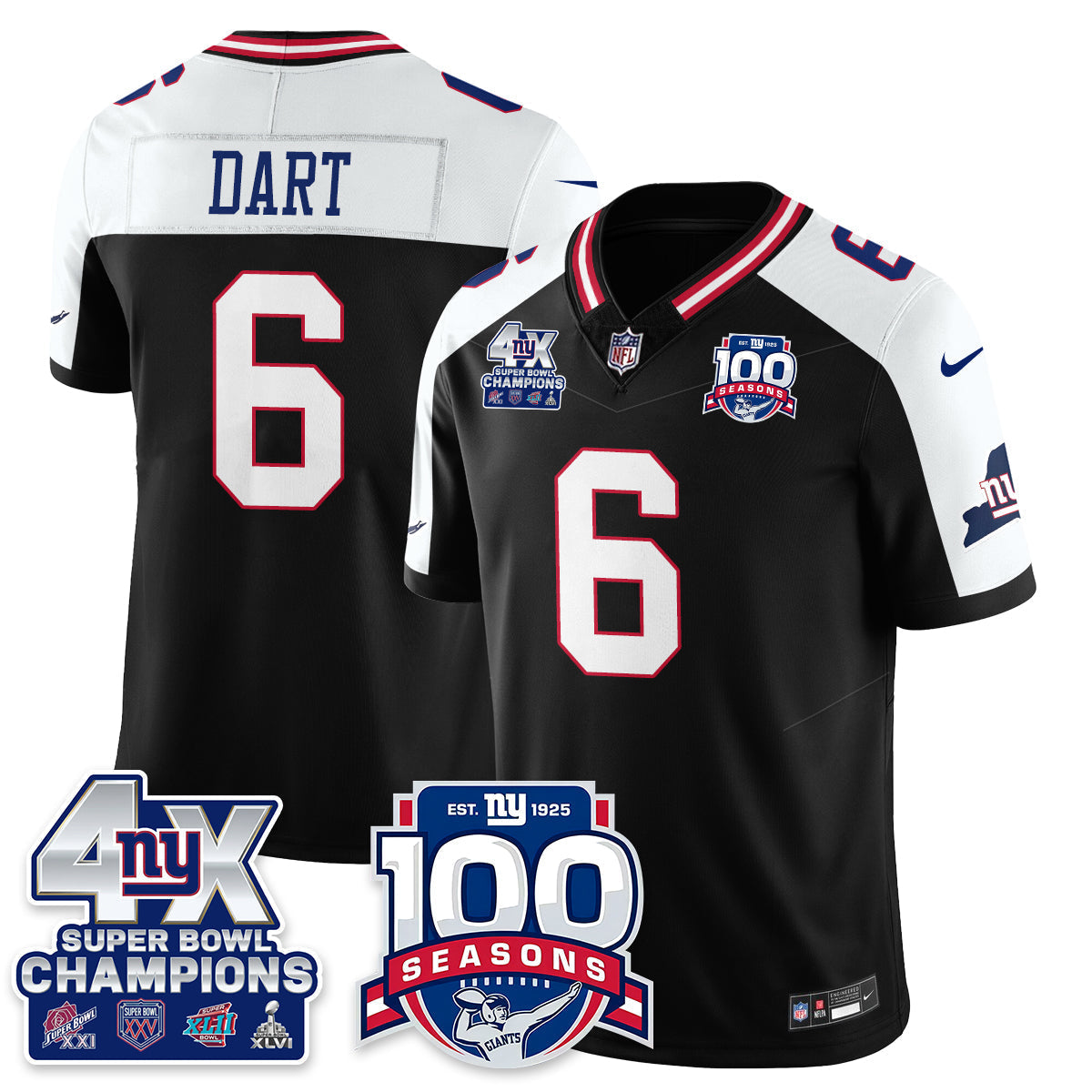 NYG 4-Time Champions Vapor Limited Jersey- 100th Season - All Stitched N1