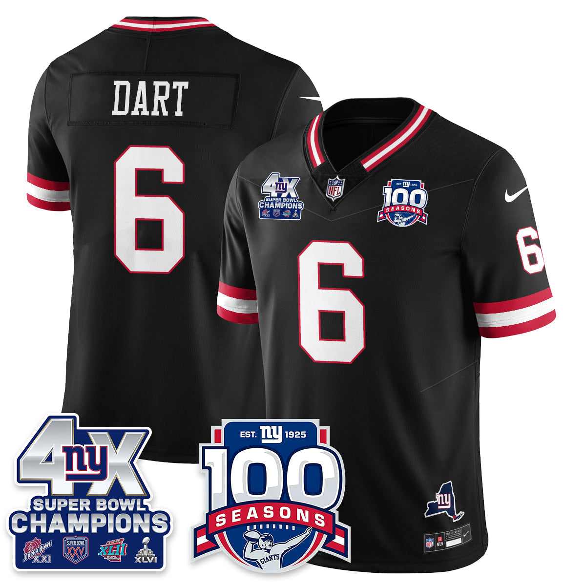 NYG 4-Time Champions Vapor Limited Jersey- 100th Season - All Stitched N1