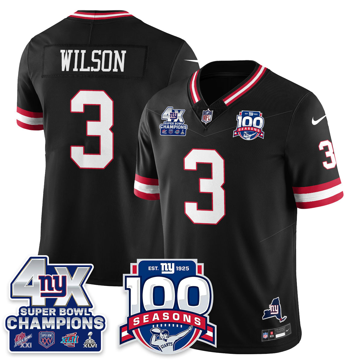 NYG 4-Time Champions Vapor Limited Jersey- 100th Season - All Stitched N1