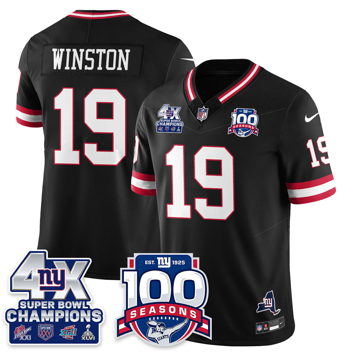 NYG 4-Time Champions Vapor Limited Jersey- 100th Season - All Stitched N1