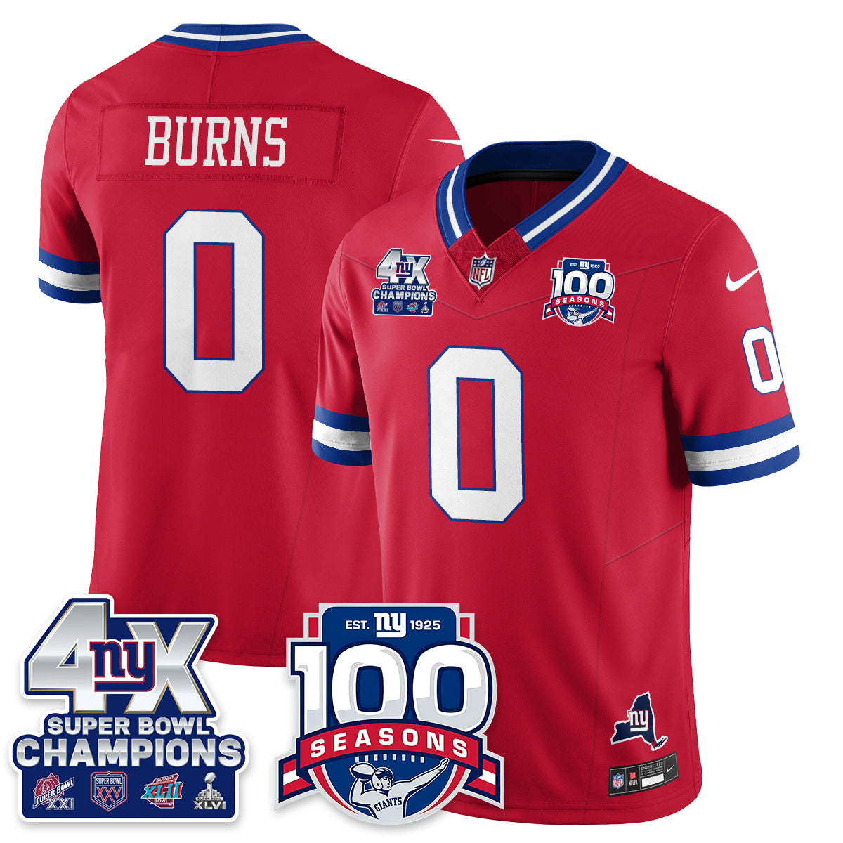NYG 4-Time Champions Vapor Limited Jersey- 100th Season - All Stitched N1
