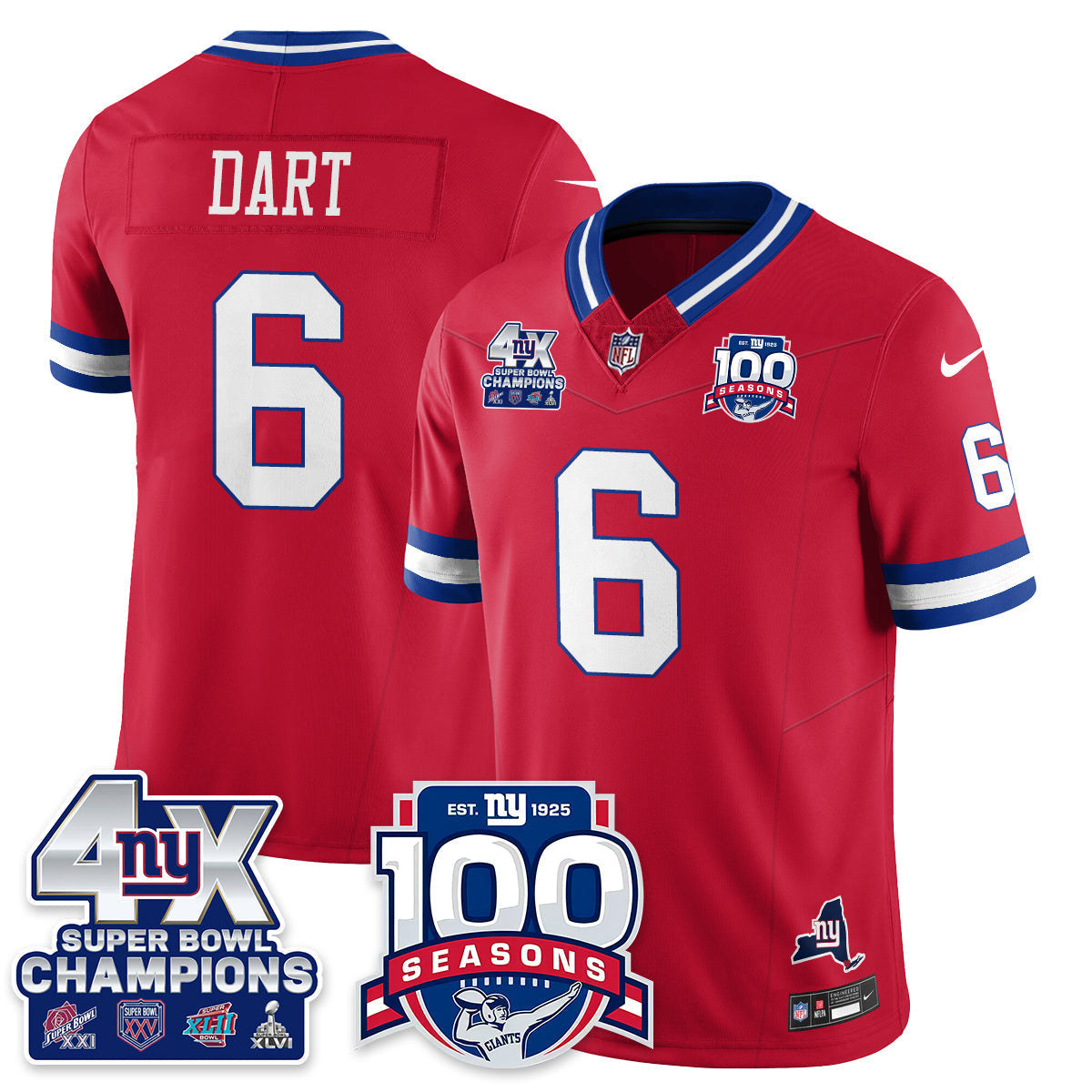 NYG 4-Time Champions Vapor Limited Jersey- 100th Season - All Stitched N1
