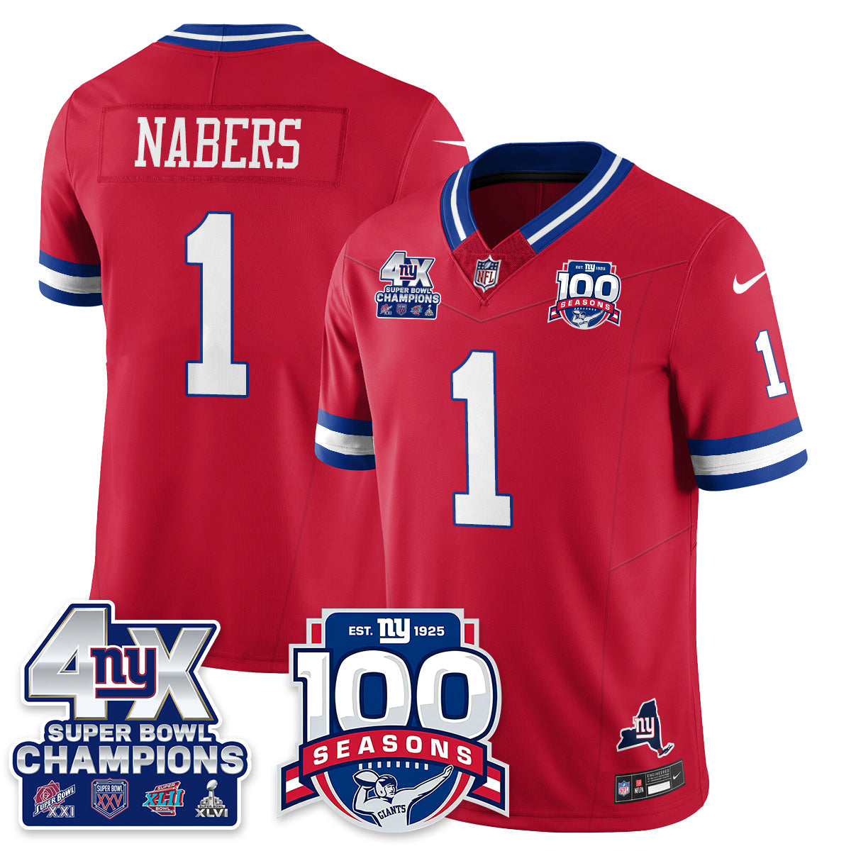 NYG 4-Time Champions Vapor Limited Jersey- 100th Season - All Stitched N1