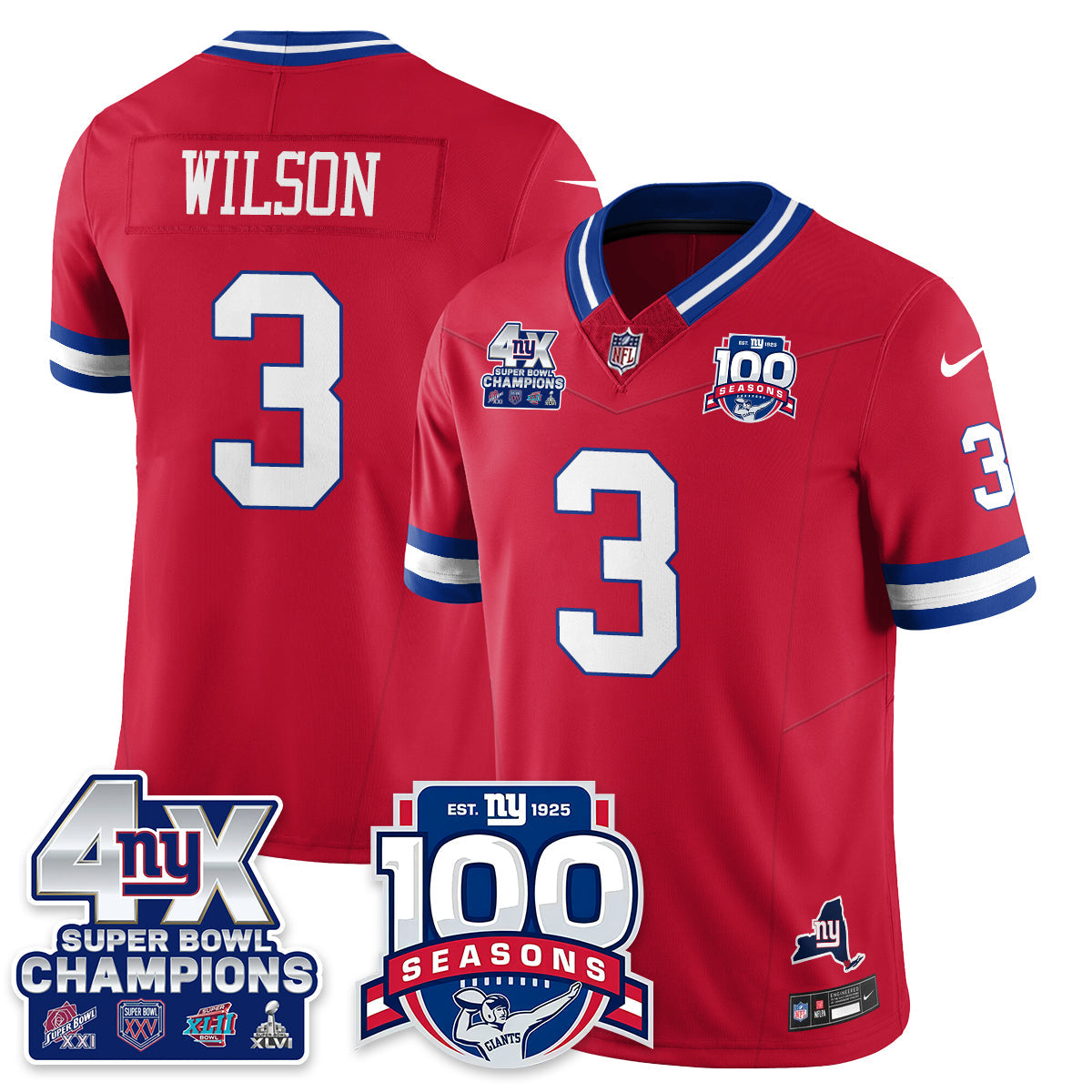 NYG 4-Time Champions Vapor Limited Jersey- 100th Season - All Stitched N1