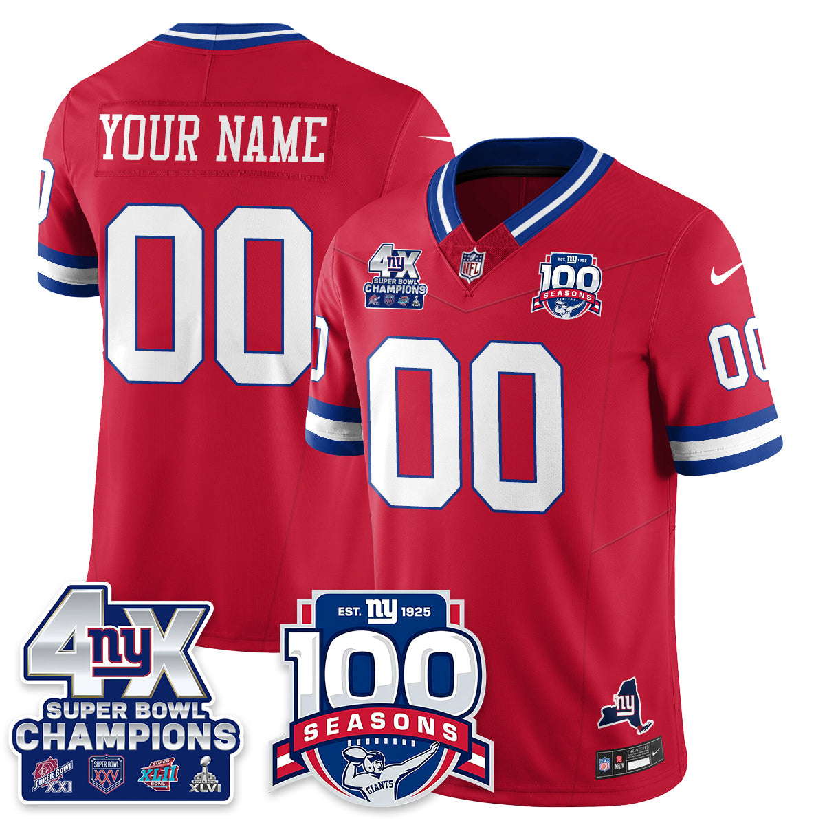 NYG 4-Time Champions Vapor Limited Jersey- 100th Season - All Stitched N1