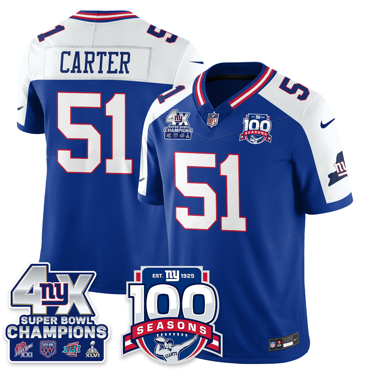 NYG 4-Time Champions Vapor Limited Jersey- 100th Season - All Stitched N1