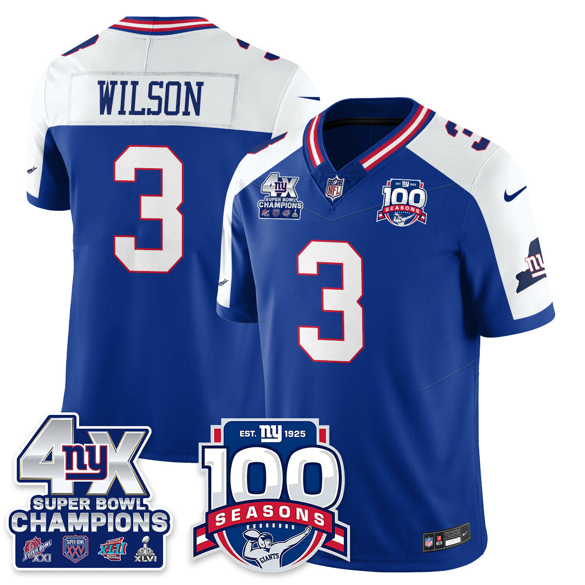 NYG 4-Time Champions Vapor Limited Jersey- 100th Season - All Stitched N1