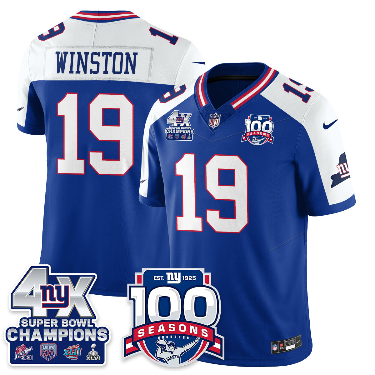 NYG 4-Time Champions Vapor Limited Jersey- 100th Season - All Stitched N1