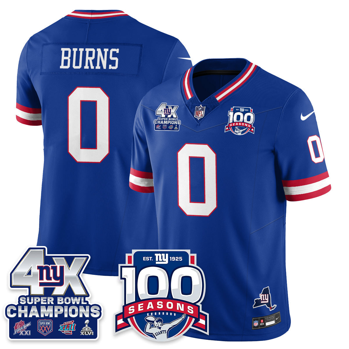 NYG 4-Time Champions Vapor Limited Jersey- 100th Season - All Stitched N1