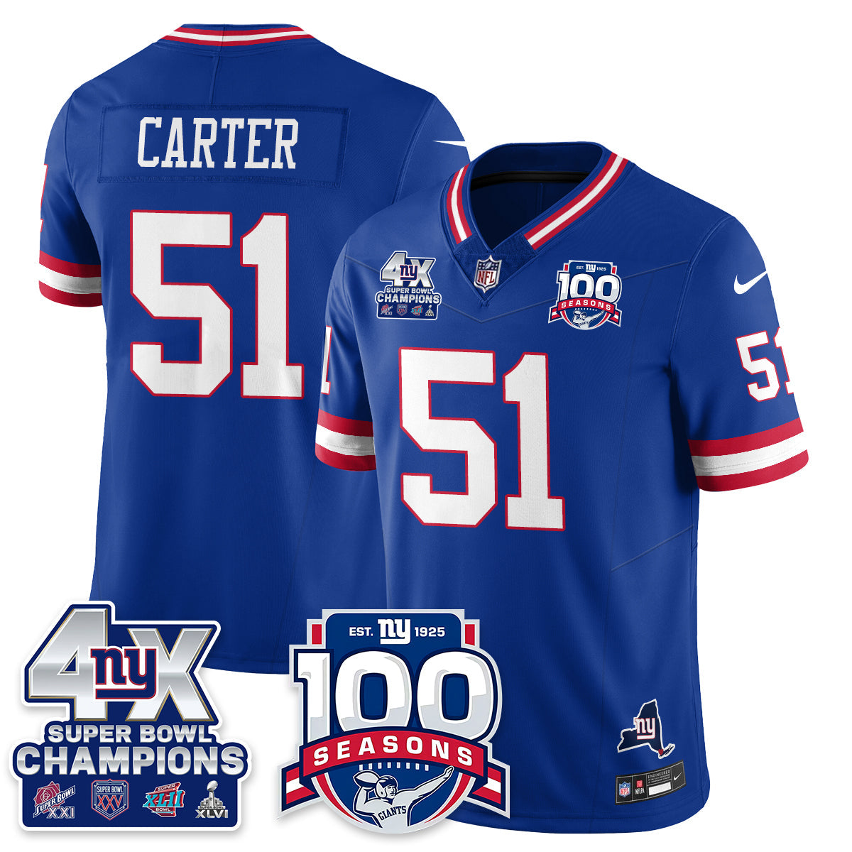 NYG 4-Time Champions Vapor Limited Jersey- 100th Season - All Stitched N1