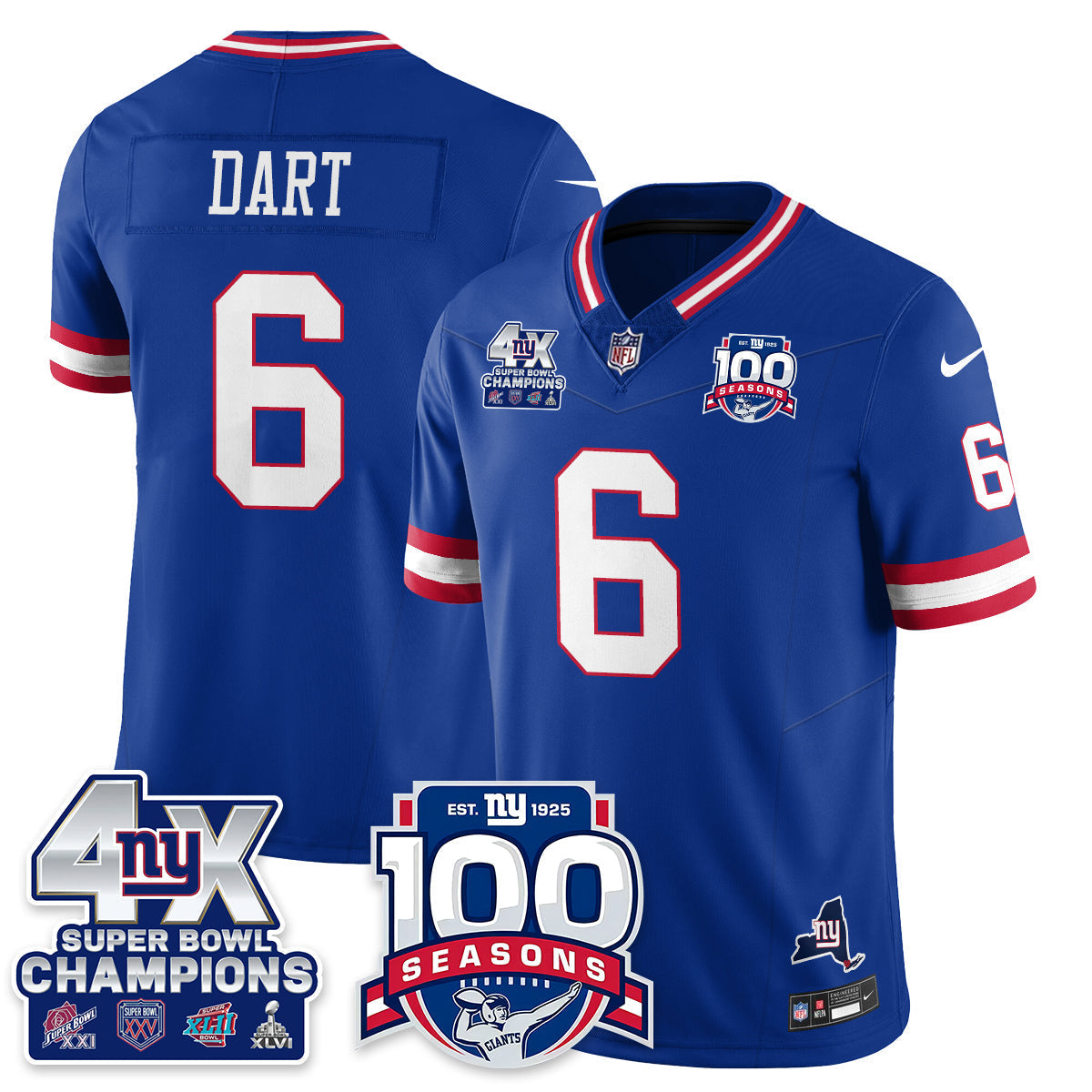 NYG 4-Time Champions Vapor Limited Jersey- 100th Season - All Stitched N1