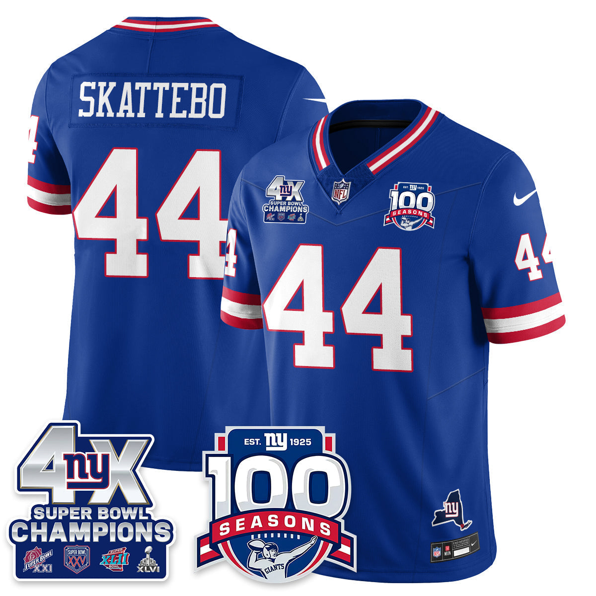 NYG 4-Time Champions Vapor Limited Jersey- 100th Season - All Stitched N1