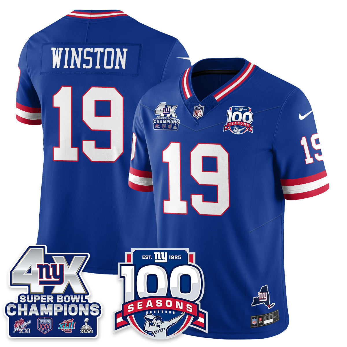 NYG 4-Time Champions Vapor Limited Jersey- 100th Season - All Stitched N1