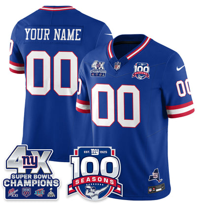 NYG 4-Time Champions Vapor Limited Custom Jersey- 100th Season - Stitched