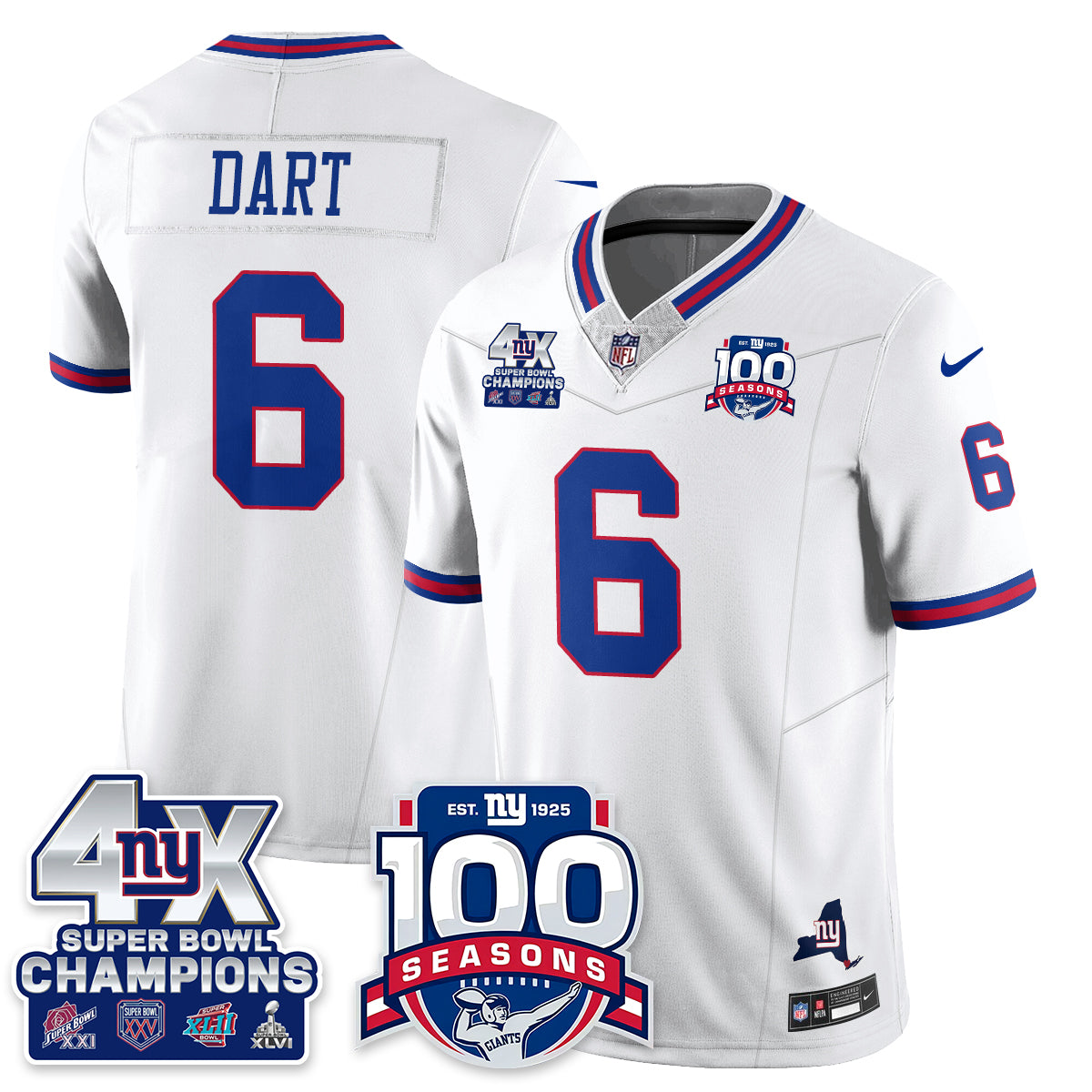 NYG 4-Time Champions Vapor Limited Jersey- 100th Season - All Stitched N1