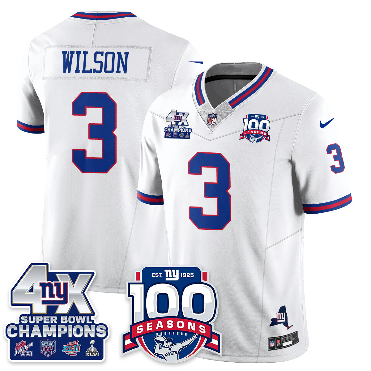 NYG 4-Time Champions Vapor Limited Jersey- 100th Season - All Stitched N1