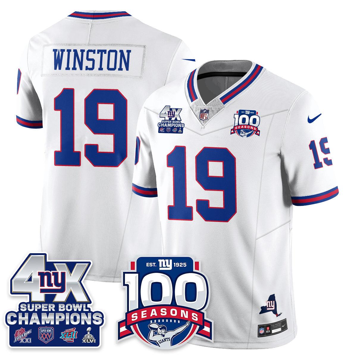 NYG 4-Time Champions Vapor Limited Jersey- 100th Season - All Stitched N1