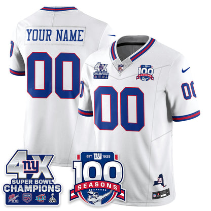 NYG 4-Time Champions Vapor Limited Custom Jersey- 100th Season - Stitched