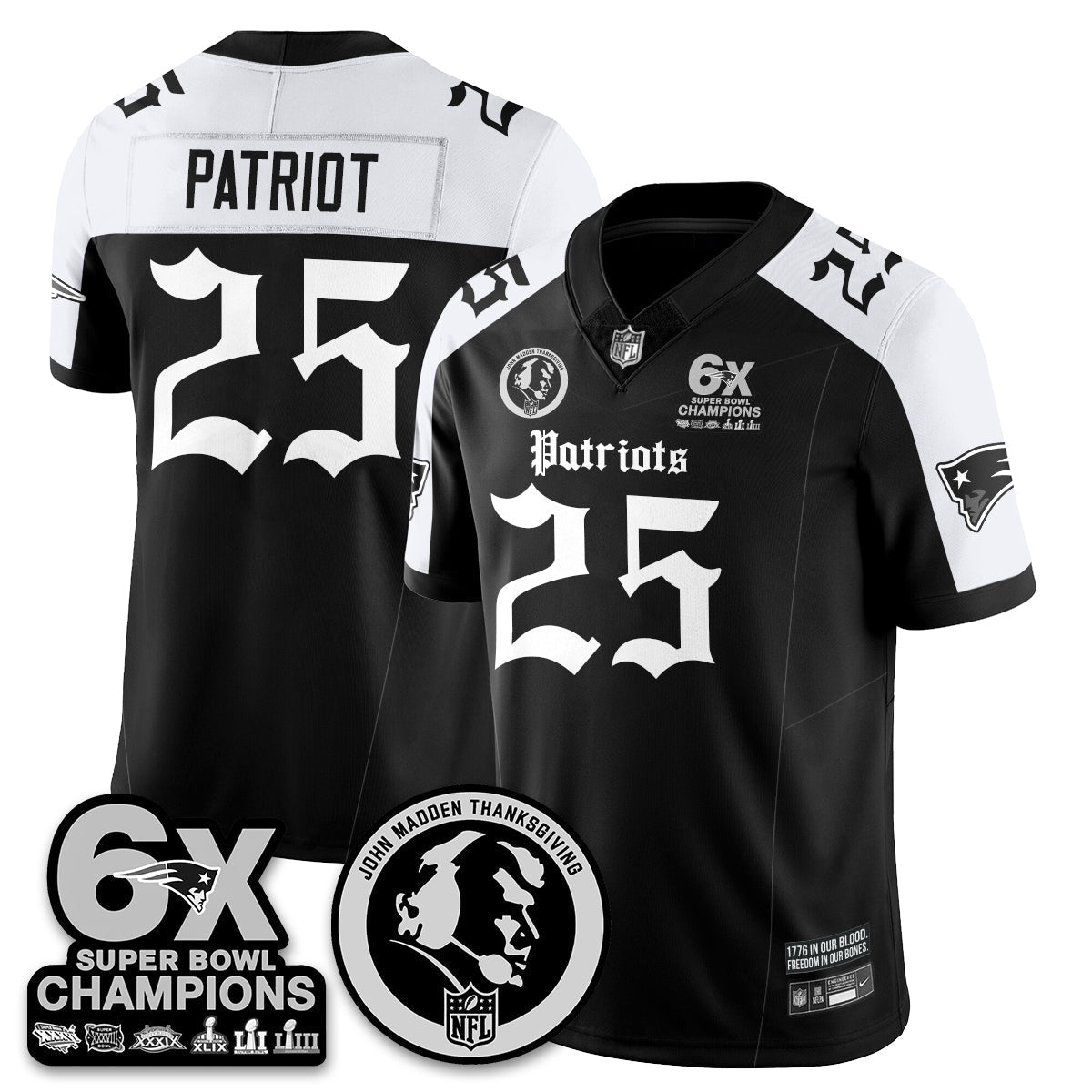 NE Gothic 6x Champions Patch Vapor Limited Jersey - John Madden Patch - All Stitched