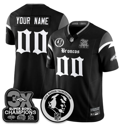 DEN Gothic 3x Champions Vapor Limited Custom Jersey - John Madden Patch - Stitched